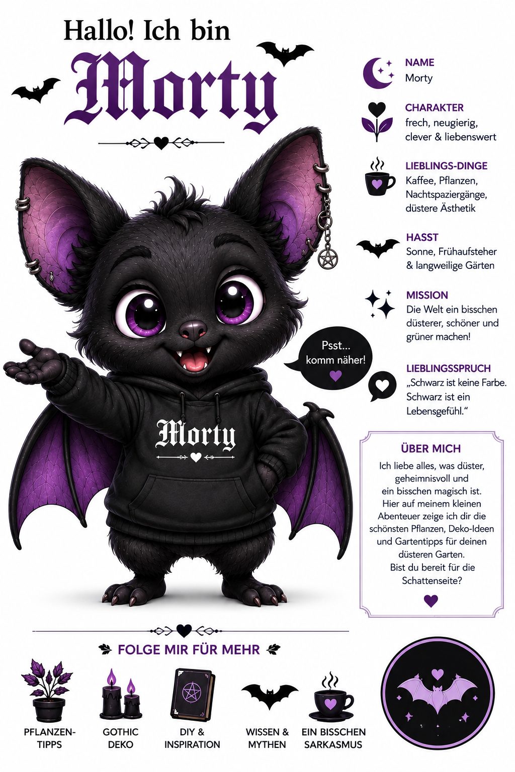 Steckbrief von Morty Blackwing mit Charaktereigenschaften, Vorlieben und Mission